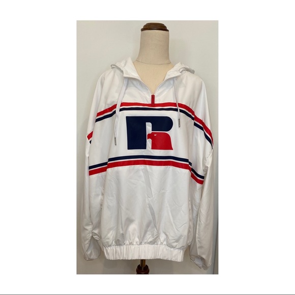 Womens Russell Athletic 1/4 zip Eagle R parachute hooded jacket light weight 16 - Picture 2 of 9